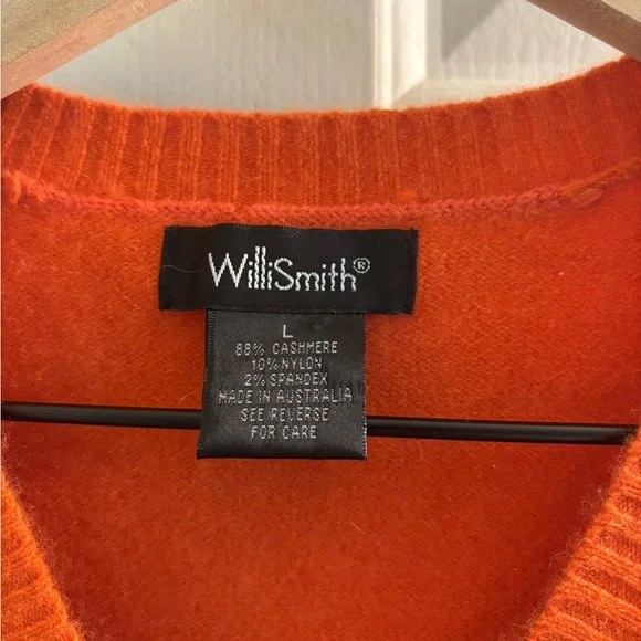 NWOT Willi Smith Cashmere Blend Orange V-neck Faux Wrap Fitted Sweater sz L. - Picture 4 of 5